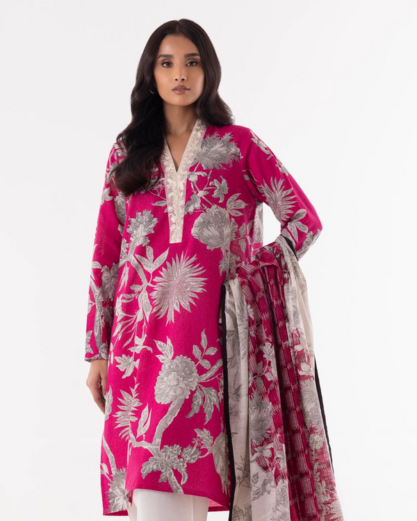 Sana Safinaz – 2 Piece Stitched Pink Grey Winter Suit (Shirt + Dupatta)