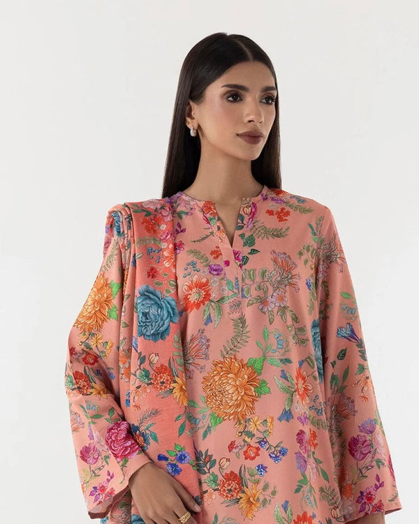 Sana Safinaz – 2 Piece Stitched Floral Peach Winter Suit