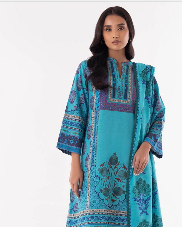 Sana Safinaz – 2 Piece Stitched Floral Blue Suit (Shirt + Dupatta)