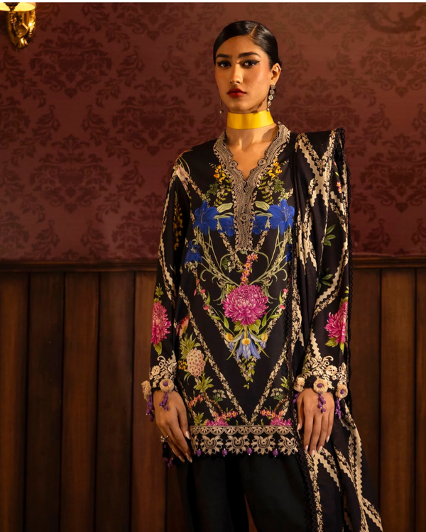 Sana Safinaz – 3 Piece Un Stitched Printed Black Suit