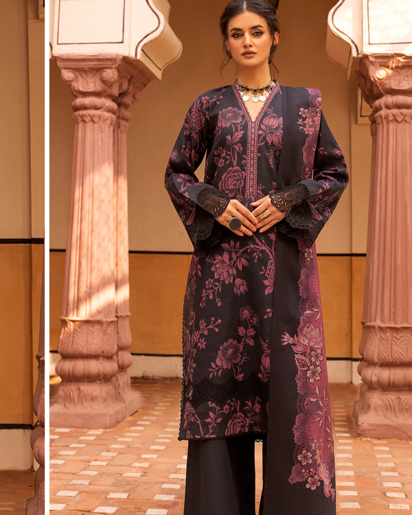 Motifz– 3 Piece Un Stitched Plum Printed