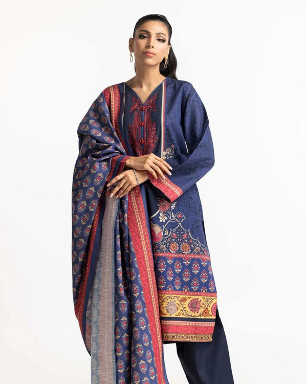 Gul Ahmed - 3 Piece Stitched Navy blue with red embridory