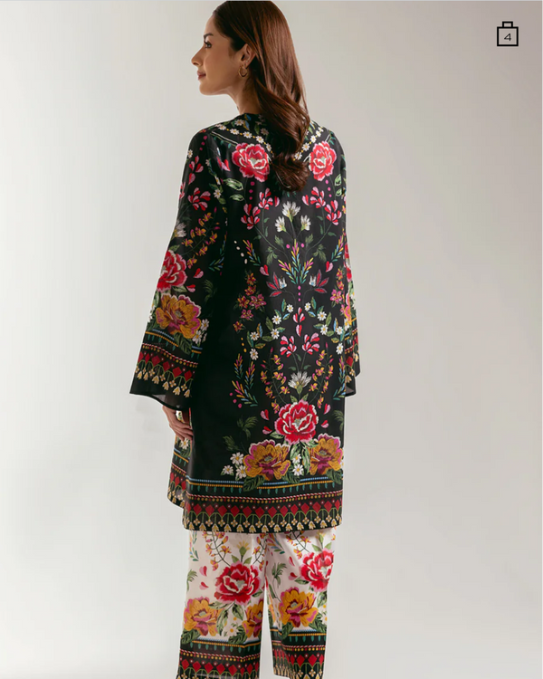 Ethnc 2 Piece Stitched Black Floral Printed