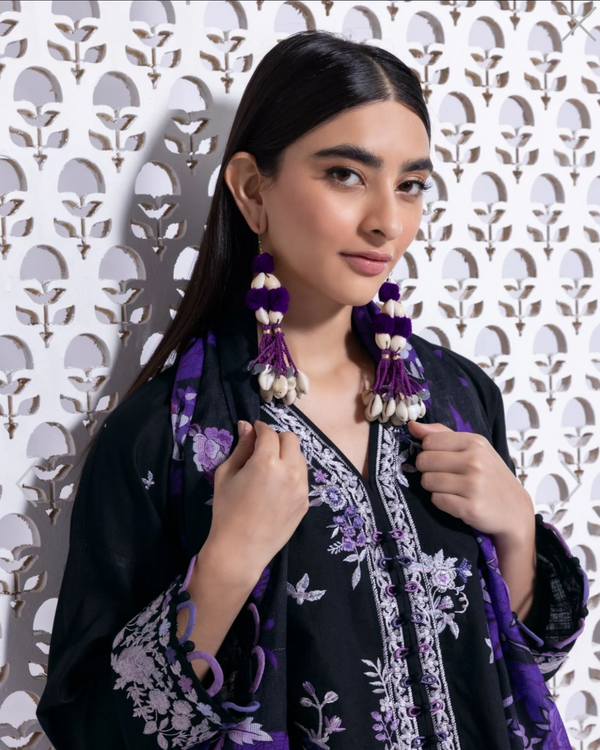 Khaadi- 3 Piece Stitched Purple with white embroidery