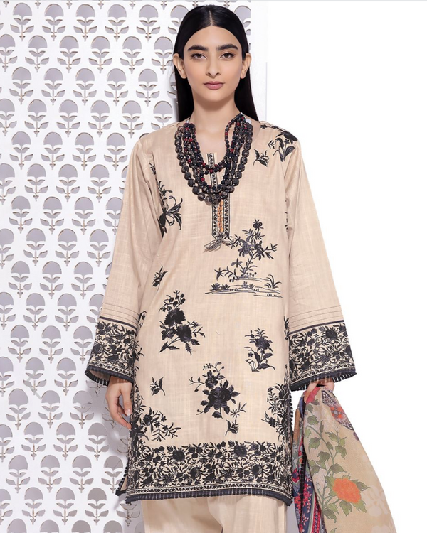 Khaadi- 3 Piece Stitched Beige printed