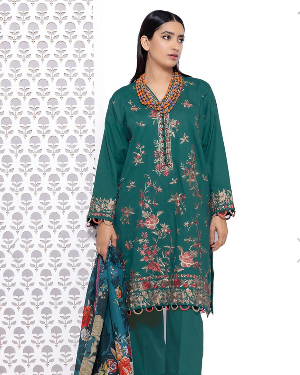Khaadi- 3 Piece Stitched Green Embroidery