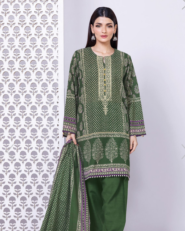 Khaadi- 3 Piece Stitched Olive green Mezuri