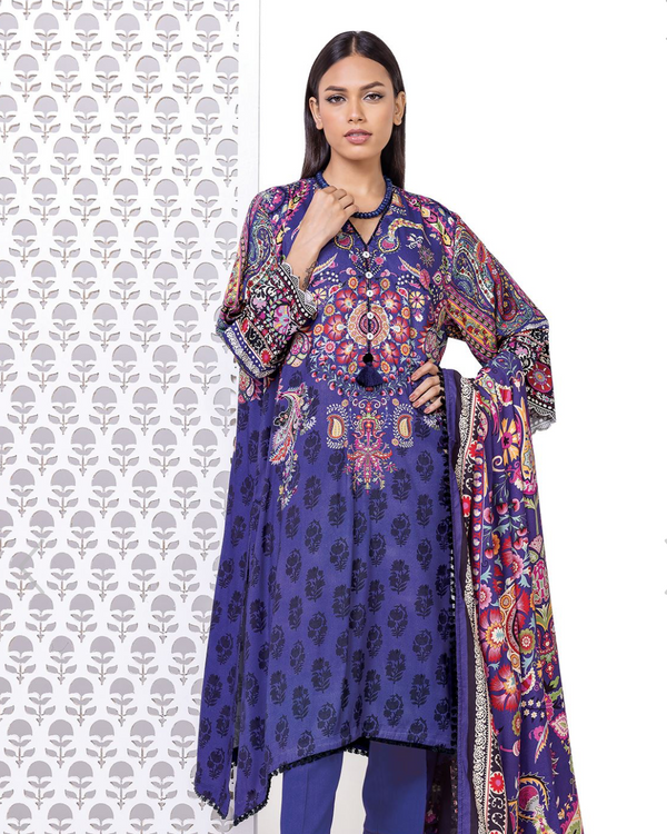 Khaadi- 3 Piece Stitched Royal Blue multi