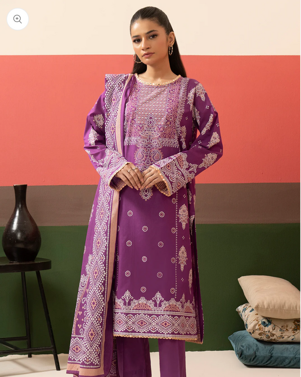 Zullbury - 3 Piece Stitched Purple white chunri