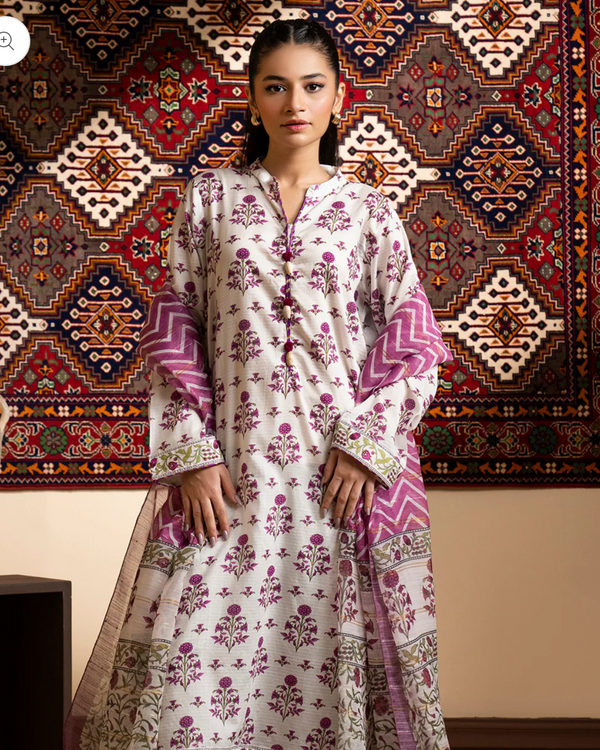 Zullbury - 3 Piece Stitched Purple white printed