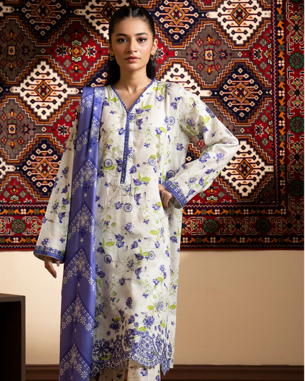 Zullbury - 3 Piece Stitched White Purple printed