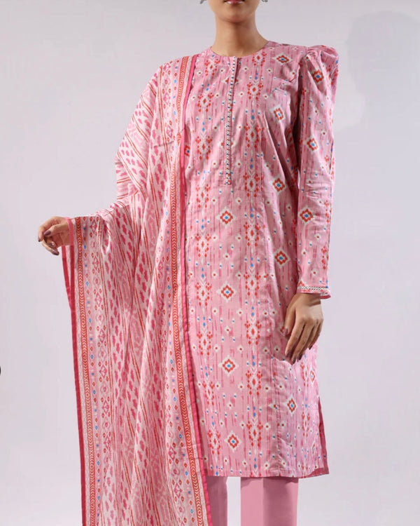 Saya– 3 Piece Un Stitched Pink Printed triangle