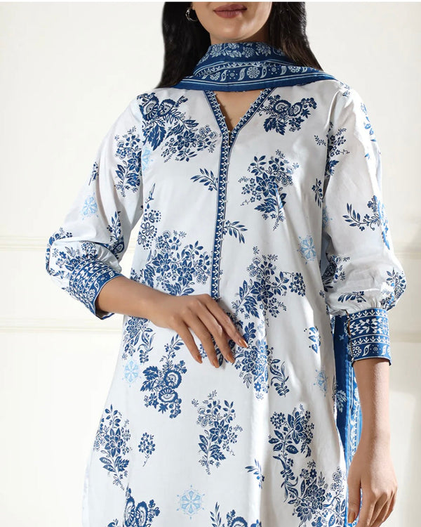 Saya- 3 Piece Un Stitched Blue and white printed