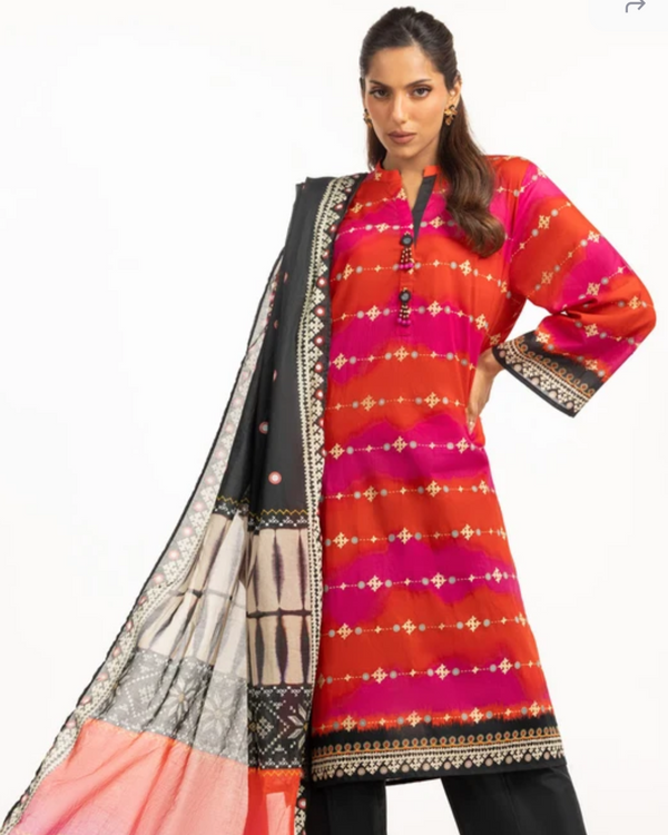 Gul Ahmed - 3 Piece Stitched Shocking Pink Multi