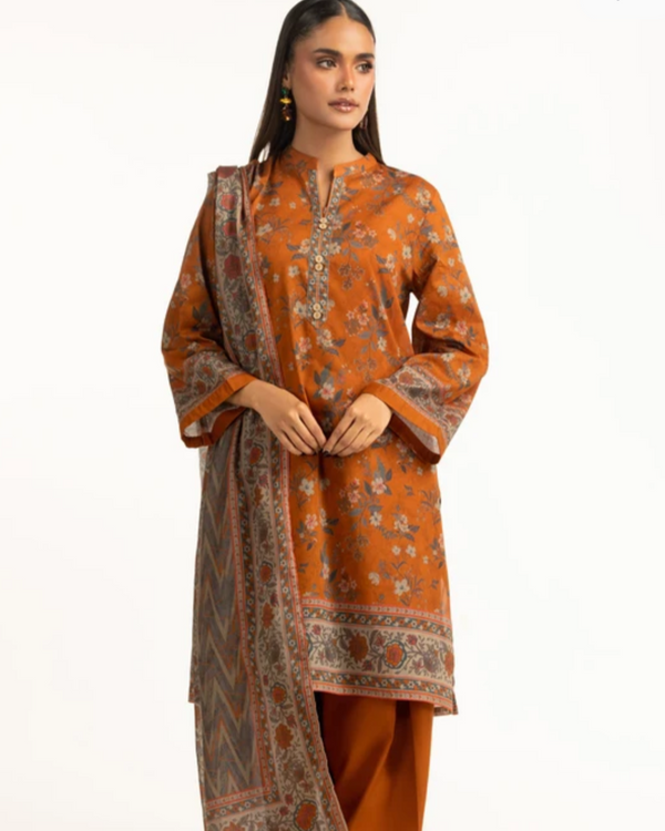 Gul Ahmed - 3 Piece Stitched Rust Printed
