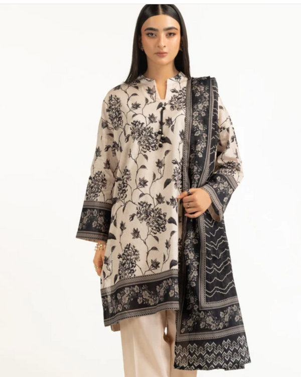 Gul Ahmed - 3 Piece Stitched Beige & Black