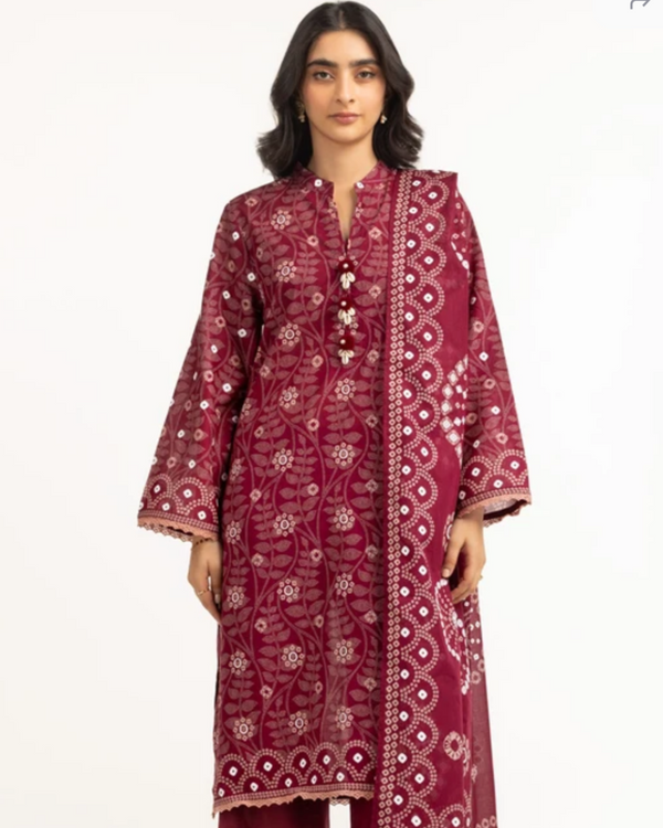 Gul Ahmed - 3 Piece Stitched Dark Maroon