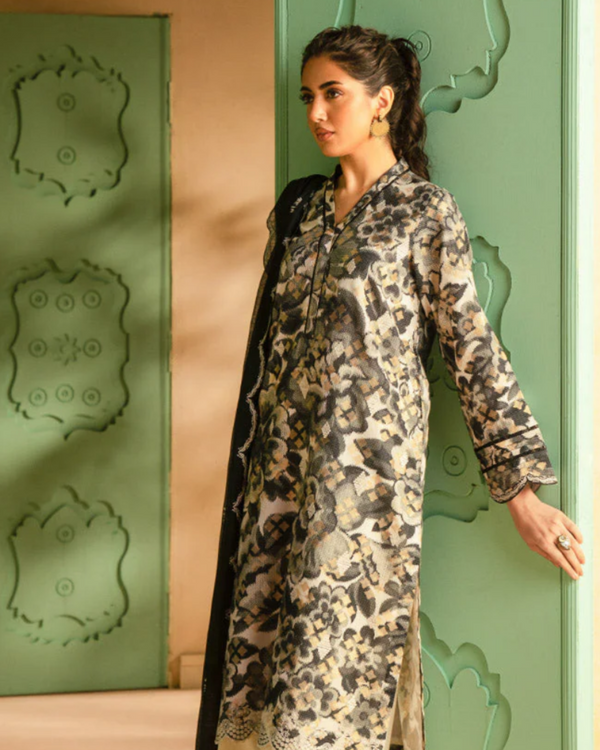 Sapphire – 3 Piece Un Stitched Printed Beige greyish black