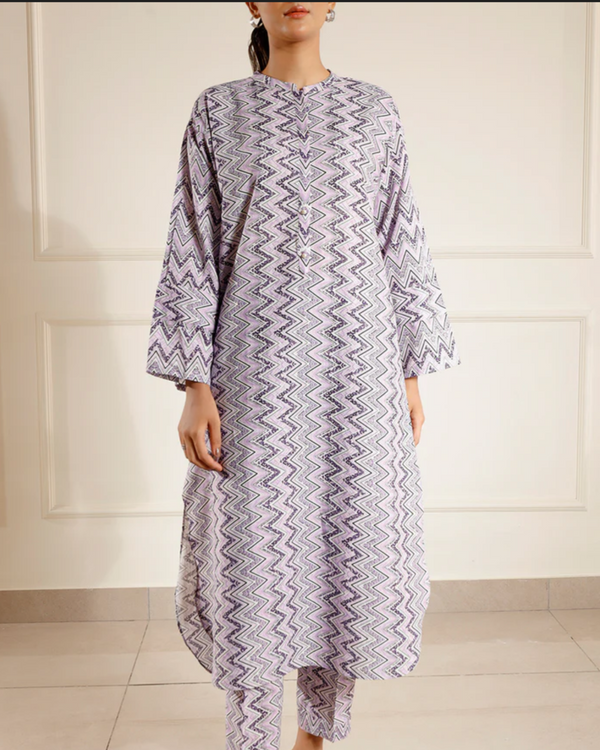 Saya- 2 Piece Stitched Purple Black